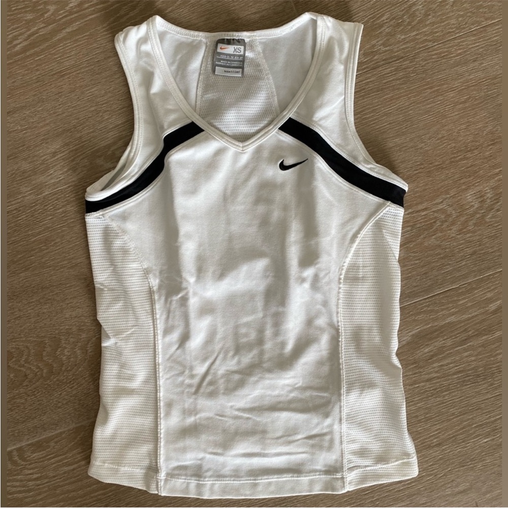 Nike Fitted White and Black Tank Top